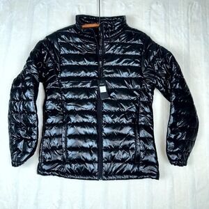 Lexen Black Puffer Jacket Women's Size Large LQ257J Glossy Quilted Zip Coat NWT